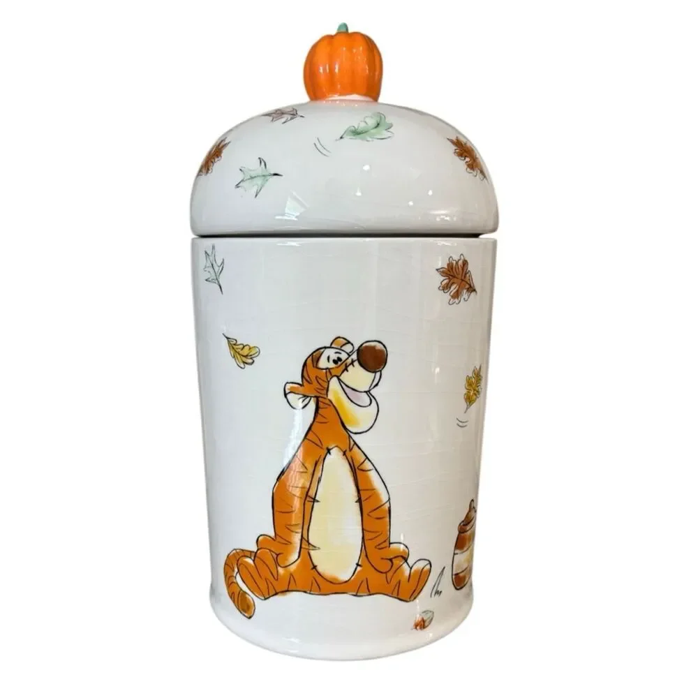 Disney Winnie the Pooh Fall Cookie Jar Pumpkin Lid Piglet Tigger Decor